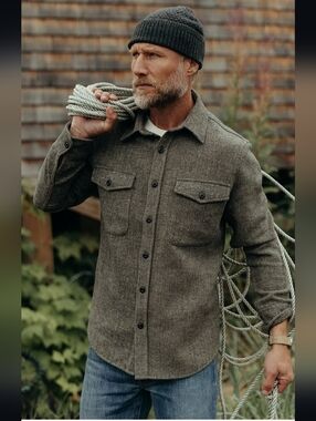 Taylor Stitch  Maritime Wool Charcoal Herringbone Shirt Jacket Overshirt  L